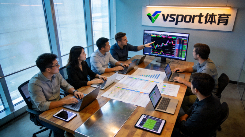 vsport体育团队在现代化办公室讨论体育赛事数据
